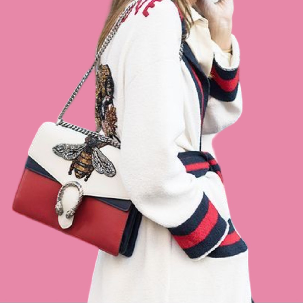 Gucci Calfskin Bee Embroidered Medium Dionysus Shoulder Bag